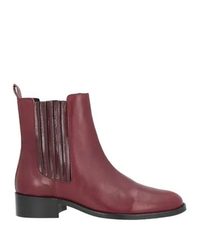 Cosmoparis Woman Ankle Boots Burgundy Size 10 Leather In Red