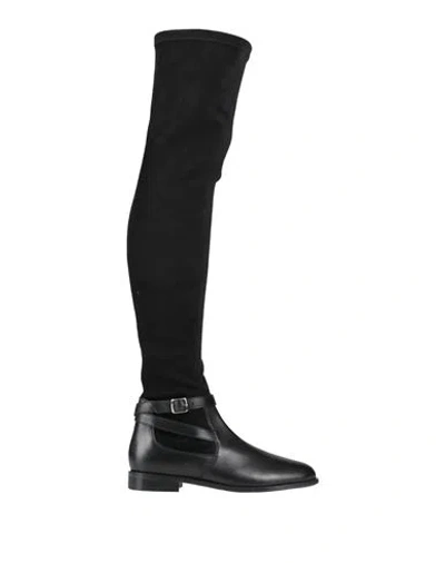 Cosmoparis Woman Boot Black Size 9 Leather, Textile Fibers In Multi