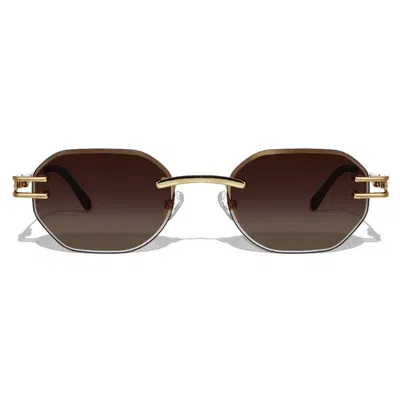 Cossino Men's Gold / Brown Dore Metal Frameless Sunglasses In Multi