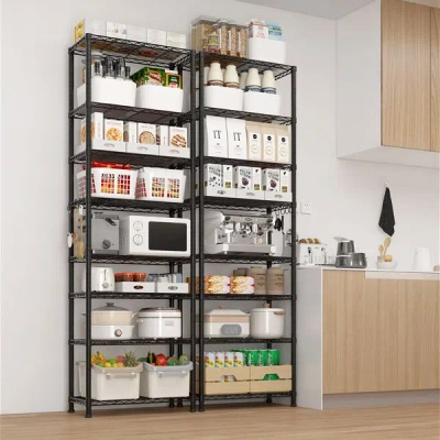 Cossio 8 Tier Heavy Duty Storage Shelves 78.74" H Wire Shelving Unit With Wheels 1600lbs Nsf Metal Shelves  In Black