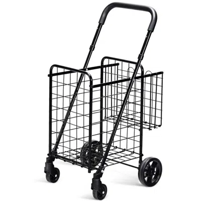 Cossio Folding Shopping Basket Rolling Trolley With Adjustable Handle In Black
