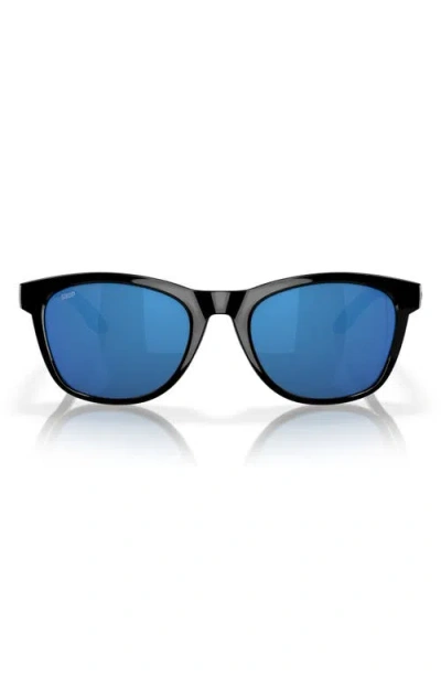 Costa Del Mar 54mm Polarized Mirrored Round Sunglasses In Black/blue Mirror 580p