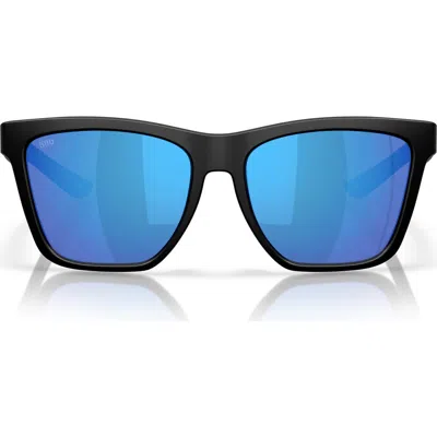 Costa Del Mar 57mm Polarized Mirrored Rectangular Sunglasses In Matte Black/blue Mirror 580g
