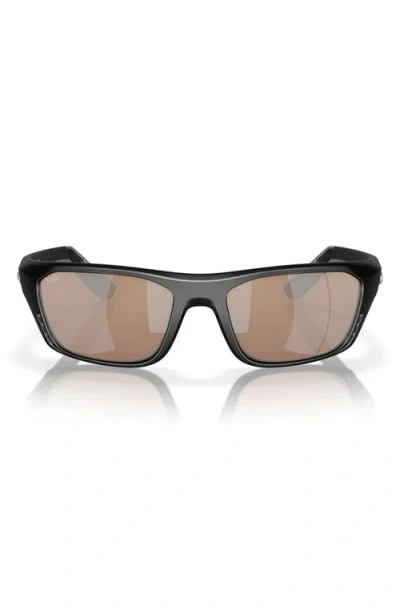 Costa Del Mar 57mm Polarized Rectangular Sunglasses In Black/copper Silver 580g