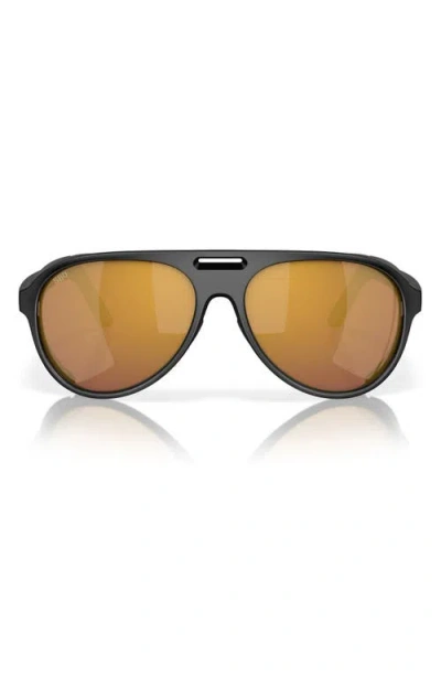 Costa Del Mar 59mm Polarized Pilot Sunglasses In Matte Black/gold Mirror