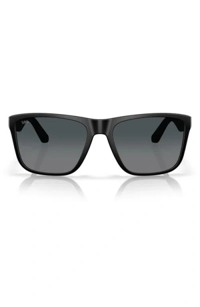 Costa Del Mar 59mm Polarized Rectangular Sunglasses In Matte Black/gray 580g