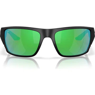 Costa Del Mar 59mm Polarized Square Sunglasses In Matte Black/green Mirror
