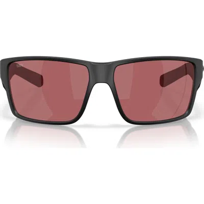 Costa Del Mar 63mm Polarized Rectangular Sunglasses In Matte Black/rose