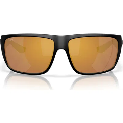 Costa Del Mar 64mm Polarized Rectangular Sunglasses In Matte Black/gold Mirror 580g
