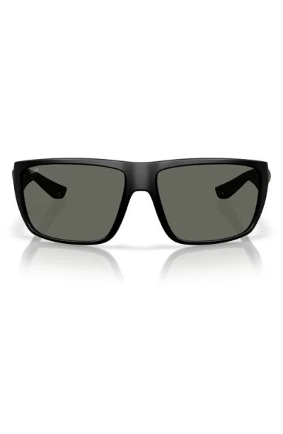 Costa Del Mar 64mm Polarized Rectangular Sunglasses In Matte Black/gray