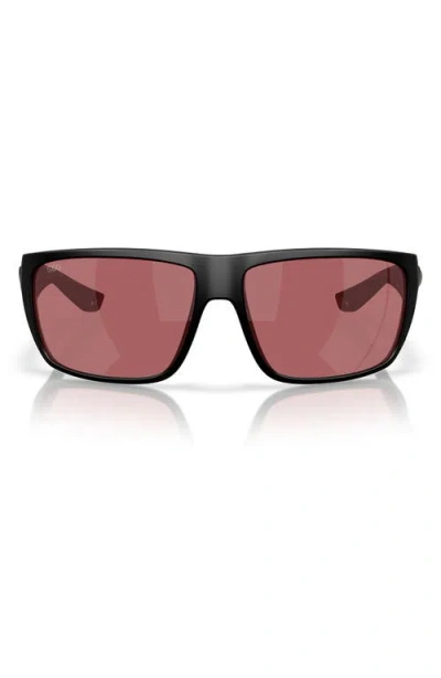 Costa Del Mar 64mm Polarized Rectangular Sunglasses In Matte Black/rose