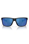 Costa Del Mar Broadbill Ii 58mm Polarized Rectangular Sunglasses In Matte Black/bright Blue