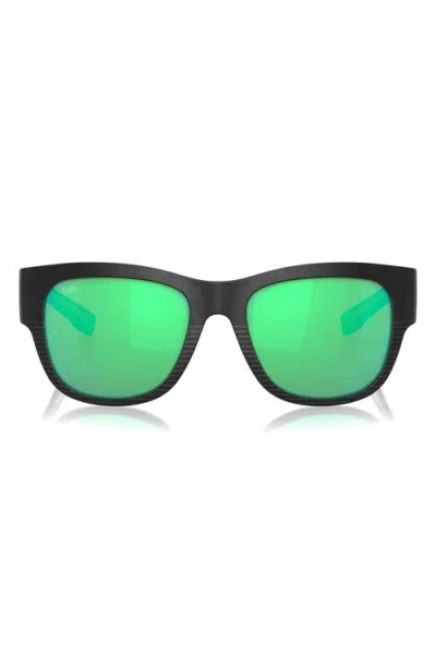 Costa Del Mar Caleta 55mm Mirrored Polarized Square Sunglasses In Black/green Mirror
