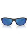 Costa Del Mar Clipperton 58mm Polarized Rectangular Sunglasses In Matte Black/blue Mirror 580p