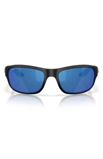 Costa Del Mar Clipperton 58mm Polarized Rectangular Sunglasses In Matte Black/blue Mirror 580p
