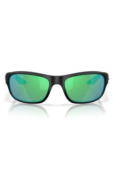 Costa Del Mar Clipperton 58mm Polarized Rectangular Sunglasses In Matte Black/green Mirror 580g
