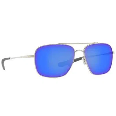 Pre-owned Costa Del Mar Costa Canaveral Shiny Palladium Frame W/blue Mirror 580g Lenses 06s6002-60021559