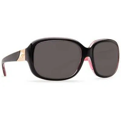 Pre-owned Costa Del Mar Costa Gannet Shiny Black Hibiscus Frame Sunglasses W/gray 580p 06s9041-90410658 In Shiny Black Hibiscus Frame W/gray 580p Lenses