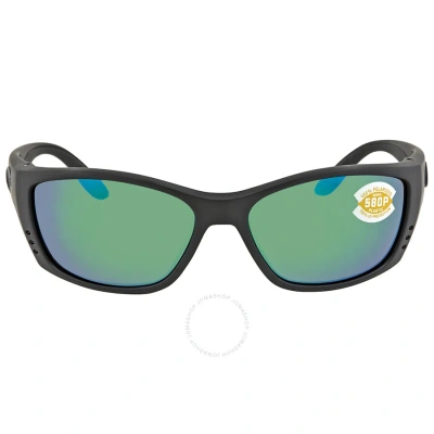 Costa Del Mar Fisch Green Mirror Polarized Polycarbonate Rectangular Unisex Sunglasses Fs 01 Ogmp 62 In Black / Green