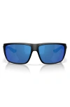 Costa Del Mar Rincon Ii 64mm Mirrored Polarized Oversize Rectangular Sunglasses In Black