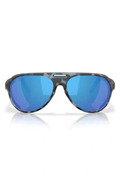 Costa Del Mar Grand Catalina 59mm Polarized Mirrored Aviator Sunglasses In Blue