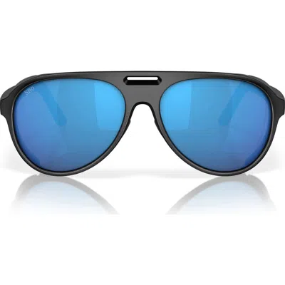 Costa Del Mar Grand Catalina 59mm Polarized Pilot Sunglasses In Matte Black/blue Mirror
