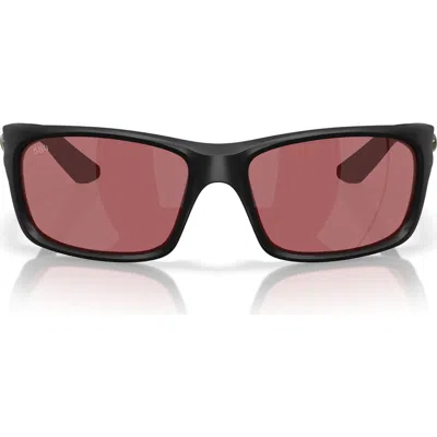 Costa Del Mar Jose Pro 62mm Polarized Rectangular Sunglasses In Matte Black/rose