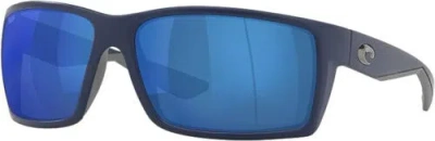 Pre-owned Costa Del Mar Men Reefton Polarized Rectangular Sunglasses Blue Mirror 580p 64mm