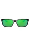 Costa Del Mar Palmas 57mm Polarized Rectangular Sunglasses In Black/green