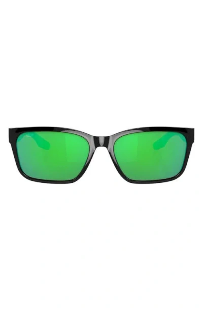 Costa Del Mar Palmas 57mm Polarized Rectangular Sunglasses In Black/green