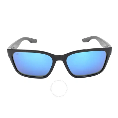 Costa Del Mar Palmas Blue Mirror Polarized Glass Square Unisex Sunglasses 6s9081 908101 57 In Black / Blue