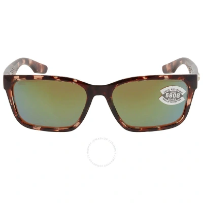 Costa Del Mar Palmas Green Mirror Polarized Glass Square Unisex Sunglasses 6s9081 908104 57 In Coral Tortoise