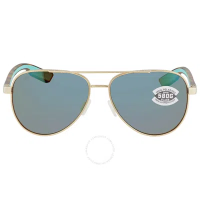 Costa Del Mar Peli Green Mirror Polarized Glass Unisex Sunglasses Pel 287 Ogmglp 57 In Blue