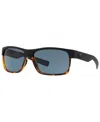 Costa Del Mar Polarized Sunglasses, Half Moon 60 In Black Matte,grey Polar