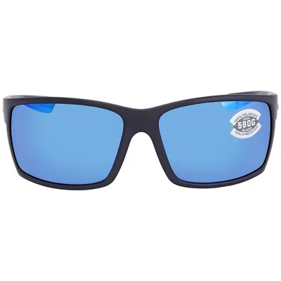 Costa Del Mar Reefton Blue Mirror Polarized Glass Rectangular Men's Sunglasses Rft 01 Obmglp 64 In Black