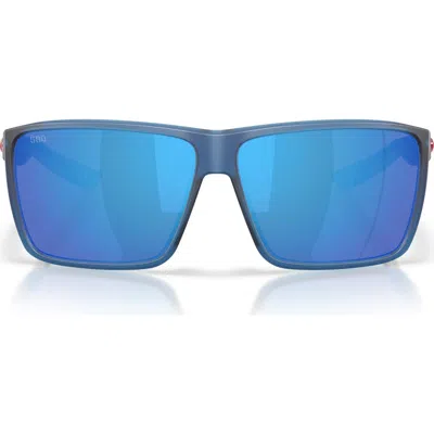Costa Del Mar Rincon Ii 64mm Mirrored Polarized Oversize Rectangular Sunglasses In Blue