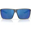 Costa Del Mar Rincon Ii 64mm Mirrored Polarized Oversize Rectangular Sunglasses In Smoke Crystal/blue 580p