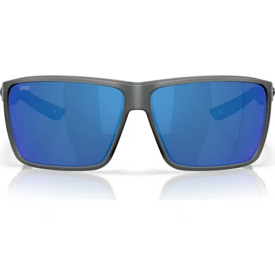 Costa Del Mar Rincon Ii 64mm Mirrored Polarized Oversize Rectangular Sunglasses In Smoke Crystal/blue 580p