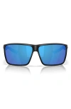 Costa Del Mar Rincon Ii 64mm Mirrored Polarized Oversize Rectangular Sunglasses In Black