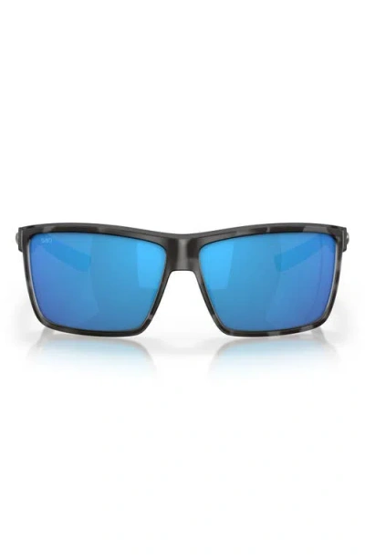 Costa Del Mar Rinconcito 60mm Polarized Mirrored Rectangular Sunglasses In Blue