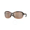 COSTA DEL MAR COSTA DEL MAR SEADRIFT COPPER SILVER MIRROR POLARIZED GLASS RECTANGULAR LADIES SUNGLASSES 6S9114 911