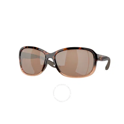 Costa Del Mar Seadrift Copper Silver Mirror Polarized Glass Rectangular Ladies Sunglasses 6s9114 911 In Copper / Silver / Tortoise