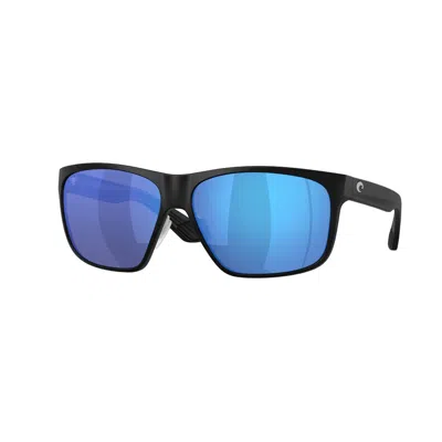 Costa Del Mar Trades Blue Mirror Polarized Glass Rectangular Men's Sunglasses 6s9128 912802 60 In Black