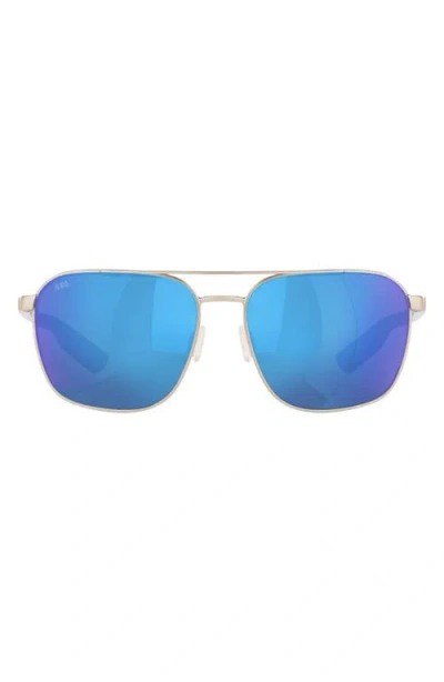 Costa Del Mar Wader 58mm Polarized Mirrored Rectangular Sunglasses In Blue