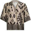 COSTA MANI BORDER SHORT SLEEVED BLOUSE IN SAND WITH BLACK PRINT