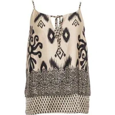 Costa Mani Border Sleeveless Top In Sand With Black Print In Neutrals