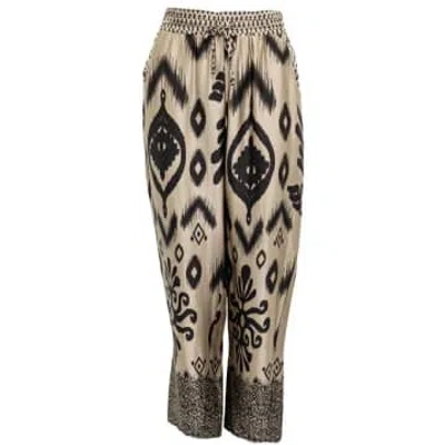 Costa Mani Border Trousers In Sand With Black Print In Neutrals