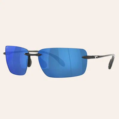 Costa Men's Black Frame Blue Mirror Rimless Polarized Sunglasses In Pattern