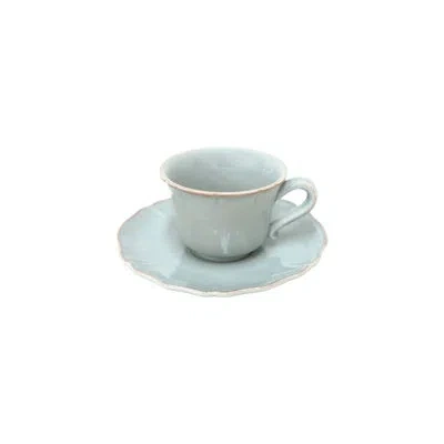 Costa Nova Alentejo Stoneware Teacup And Saucer In Blue
