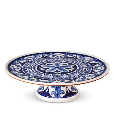 Costa Nova Alentejo Terracotta Hand-painted Footed Cake Plate In Blue